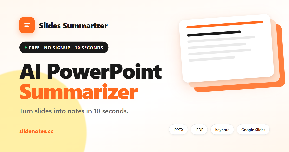 AI PowerPoint and Slides Summarizer — Slides to Notes Free